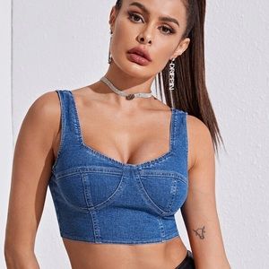 Denim bustier crop top